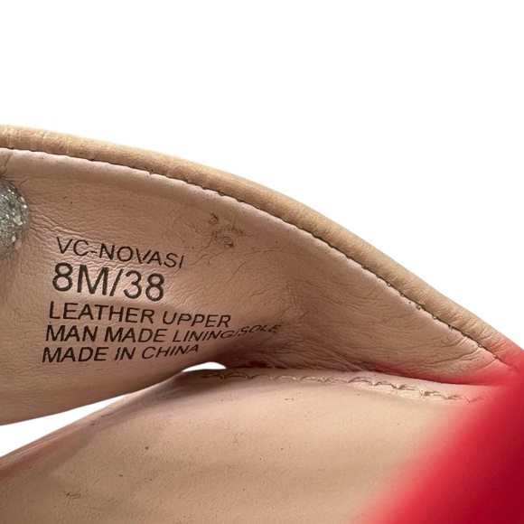 VINCE CAMUTO BEIGE & HOT PINK NOVASI BLOCK HEEL T STRAP SANDAL - Picture 7 of 16